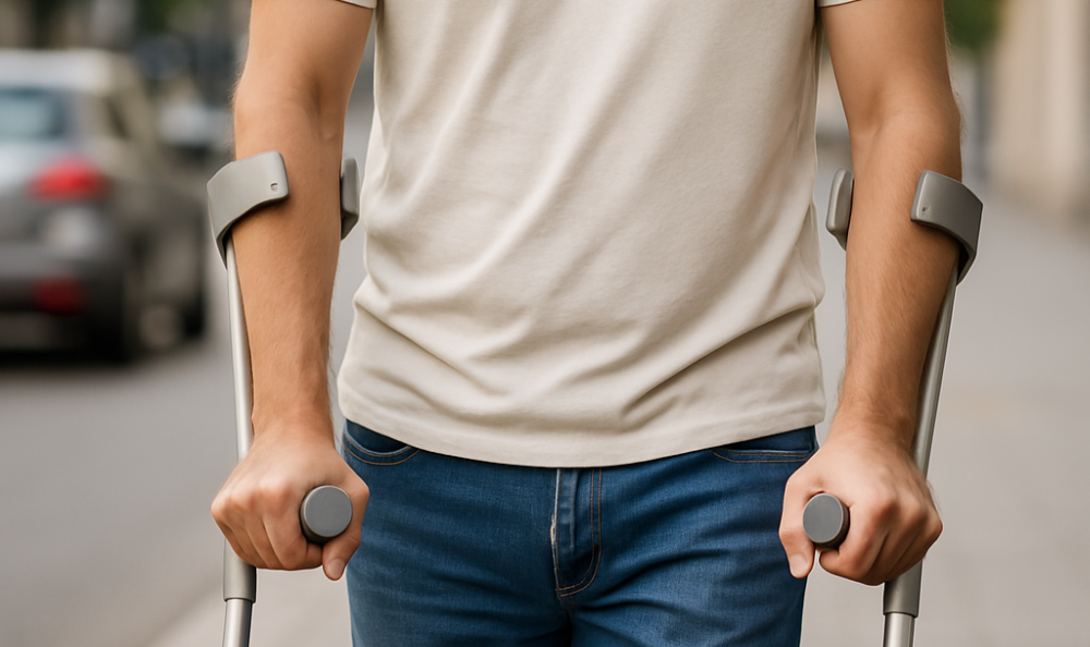 Slika čoveka koji je na štakama